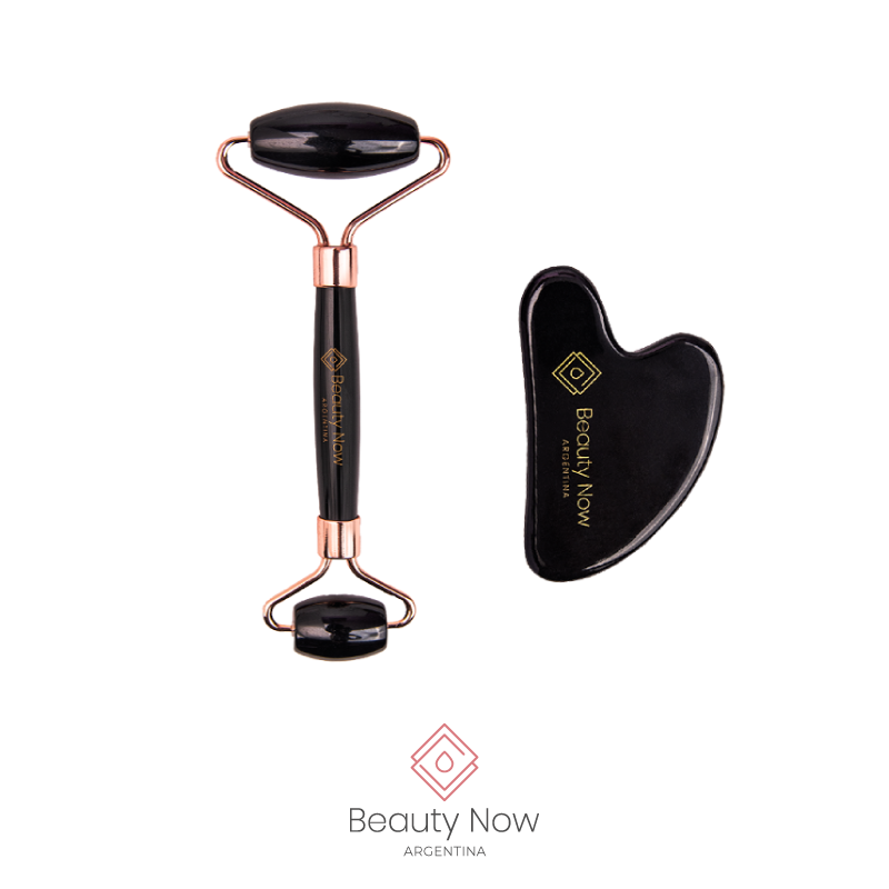 Roller-Set-Gua-Sha-Obsidiana-Negra Set Masajeadores Roller + Gua Sha Corazón Obsidiana - Imagen 1